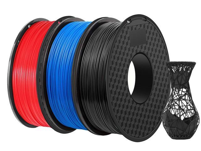 3 Packs of 1.75 mm Consumables for PLA 3D Printers for 3D Printers, Dimensional Accuracy +/- 0.03 mm, 1KG Spool(2.2lbs) x3, (Black + blue + red-3 pieces)