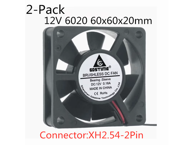 Gdstime DC 12V Brushless Cooling Fan 60mm 6cm 60x60x25mm 2 Wire :  : Computers & Accessories