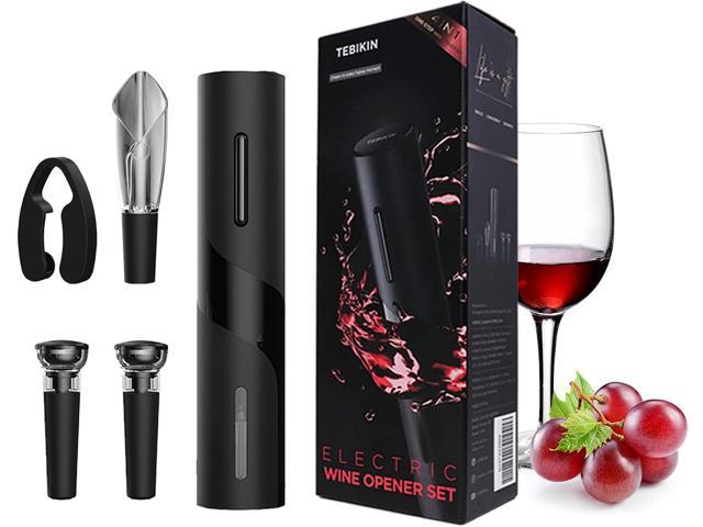 5-in-1 Rechargeable Automatic Wine Bottle Cordless Corkscrew Set with Wine Foil Cutter Aerator Pourer & USB Charging Cable Wine Lovers Kit Set Electric Wine Opener Wine Vacuum Saver Stopper 