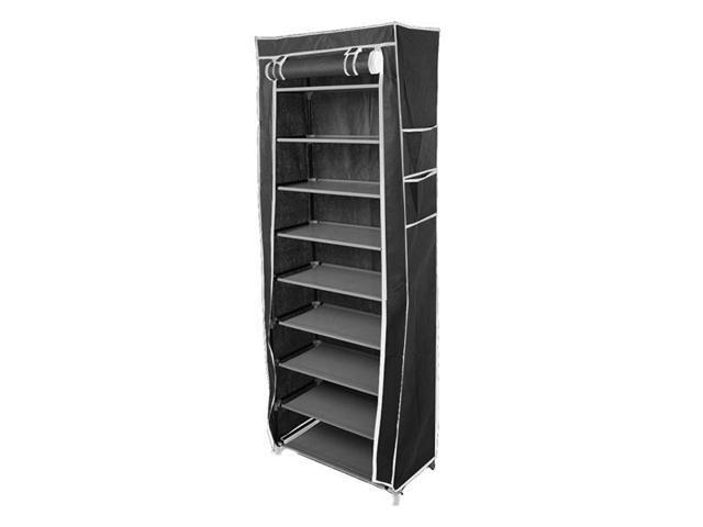 Room-saving 10-Layers 9 Lattices Non-woven Fabric Shoe Rack Black