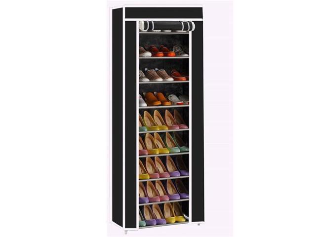 Room-saving 10-Layers 9 Lattices Non-woven Fabric Shoe Rack Black