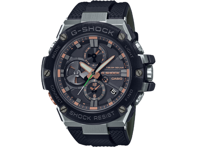 Casio G-Shock Men's GSTB100GA-1A Analog-Digital Bluetooth Solar Powered Watch Rose Gold Blue
