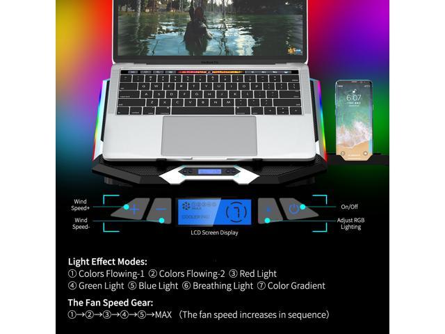 RGB-Gaming-Kühlpad für 12-17.3 Zoll LCD-Bildschirm und 1 Handyhalterung Kann am Bein verwendet Werden… mit 6 leisen Lüftern ICE COOREL Laptop kühler/Notebook-Kühlhalterung 9 höhenverstellbar 