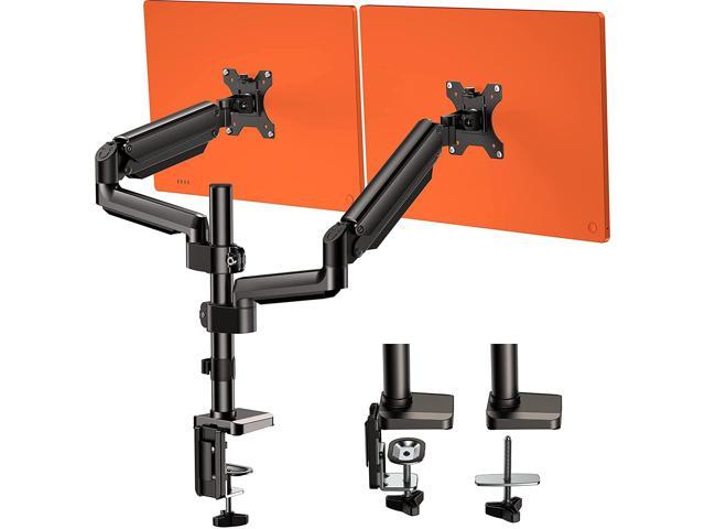HUANUO Dual Arm Monitor Stand, Full Motion Adjustable Gas Spring Monitor Mount Riser with C Clamp/Grommet Base for Two 17 to 32 inch LCD Computer Screens, Each Arm Holds up to 17.6lbs