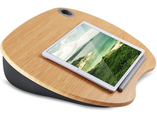 Lap Desk - Fits up to 14 inch Slim Laptop, Laptop Stand with Pillow Cushion & Bamboo Grain Platform on Bed & Sofa, with Cable Hole & Anti-Slip Strip