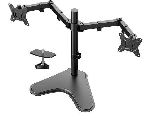 HUANUO 13-32'' Dual Monitor Stand, Heavy-Duty Free Standing Two Arm Monitor Mount for Two 13 to 32 inch LCD Flat Curved with Swivel, Swivel and Tilt, 17.6lbs per Arm