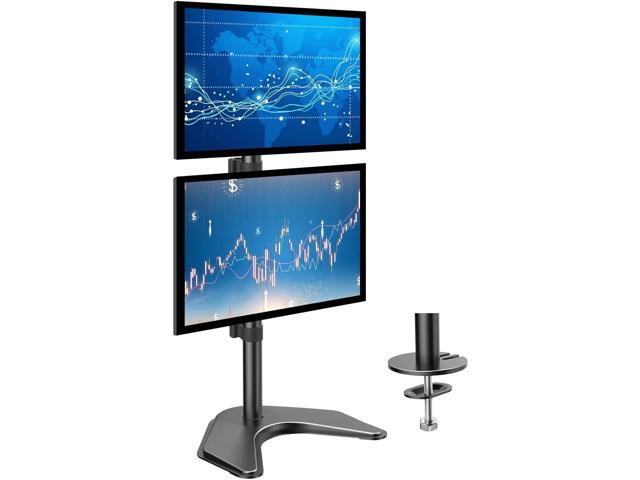 Vertical Dual Monitor Computer Stand Adjustable Desktop Mount LED LCD 10-24" 