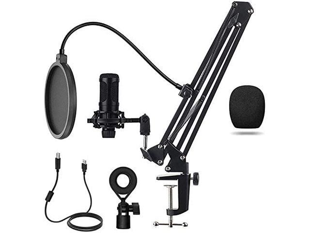 USB Podcast Microphone Kit Cardioid Condenser Studio PC Microphone with Boom Arm for Recording Singing YouTube Vocal Cardioid PC Microphone Bundle for Mac Windows Xbox 