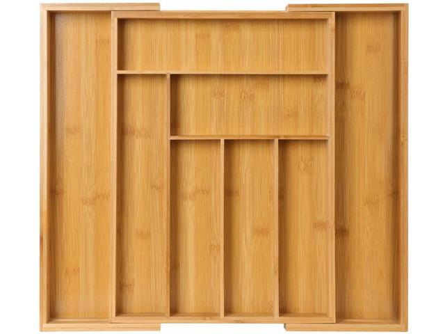 Bamboo Expandable Drawer Organizer for Utensils Holder, Adjustable Cutlery Tray, Wood Drawer Dividers Organizer for Silverware, Flatware, Knives in ...