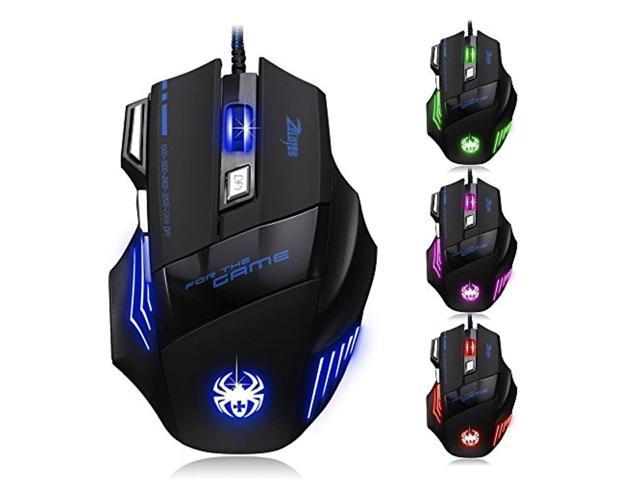 Photo 1 of afunta zelotes ergonomic 7200 dpi led optical wired gaming mouse mice 7 buttons compatible mac pro gamer pc laptop desktop notebook-black black(t80)