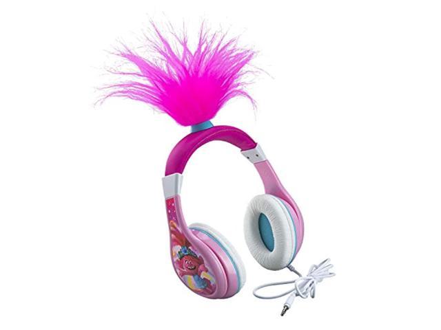 trolls world tour poppy kids headphones, glow in the dark, stereo sound, 3.5mm jack, wired headphones for kids, tangle-free, volume control, childrens headphones over ear for schoo