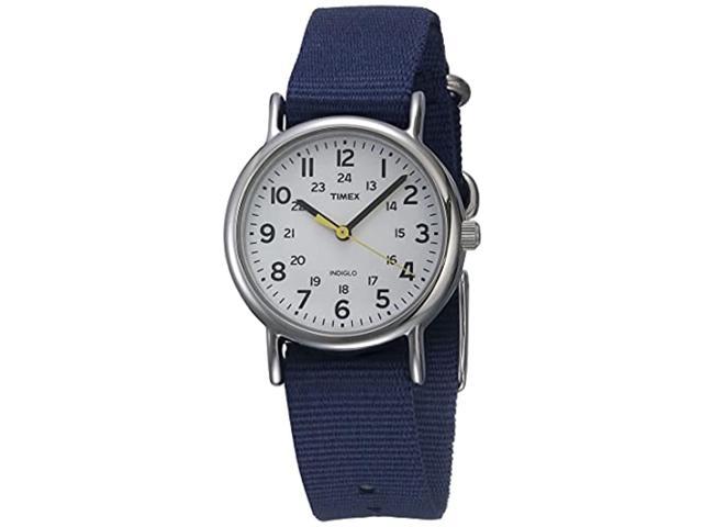 timex women's tw2u29900 weekender 31 blue/white fabric slip-thru strap  watch 