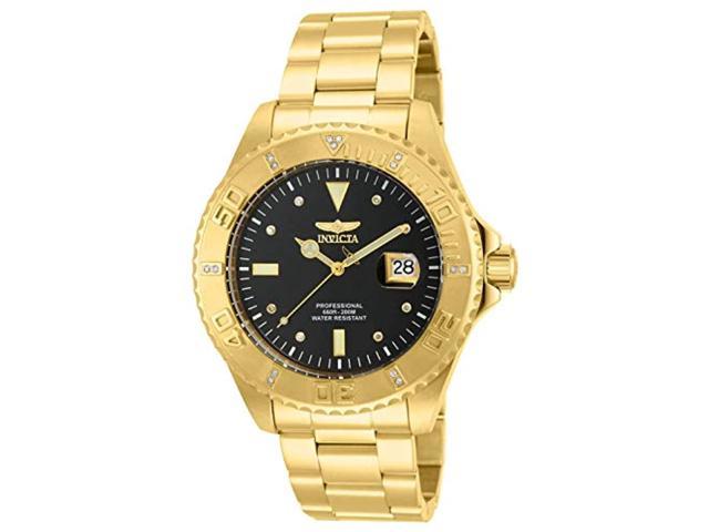 Invicta 15286 Men's Pro Diver 18K Gold Plated Ss Black Dial Watch 