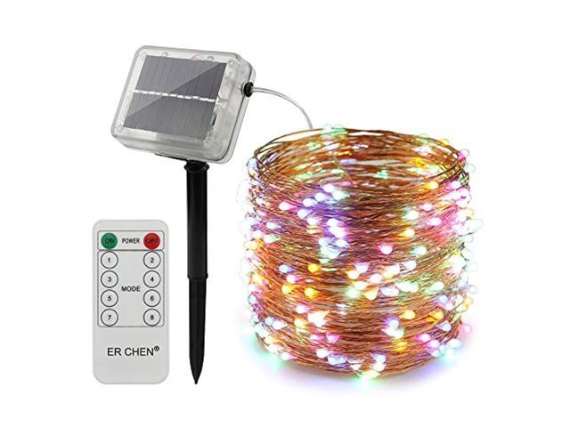 ER CHEN White, Multicolor 100FT 300 LEDs Remote Control Color Changing 8 Modes Copper Wire Decorative Fairy Lights for Outdoor Garden Patio ErChen Dual-Color Solar Powered LED String Lights 