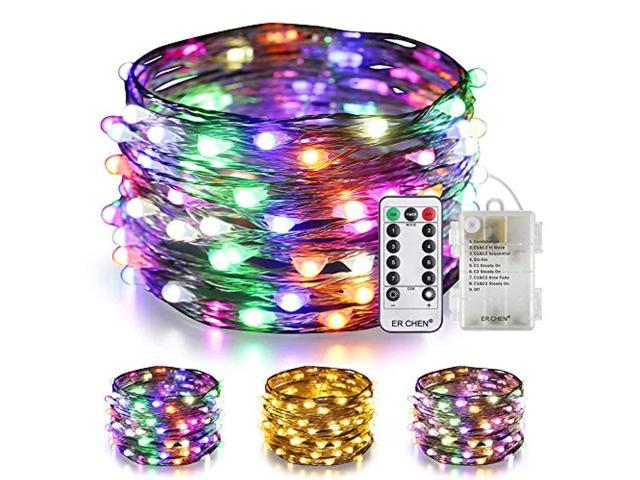 Patio Party 33ft 100 LED Warm White & Green Color Changing Fairy Lights with Remote&Timer ER CHEN Dimmable USB String Lights 8 Modes Silver Coated Copper Wire Lights for Bedroom 