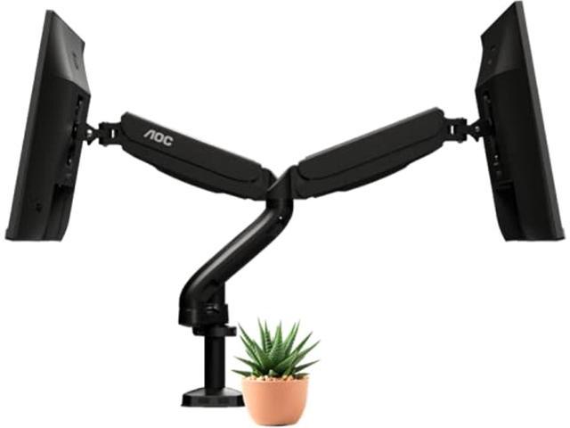 aoc ad110d0 - dual computer monitor arm mount, gas struts supporting up to 19.4 lbs and up to 27" on each arm. grommet and c-clamp mounts included. easy swivel, tilt, rotate for ergonomic setup.