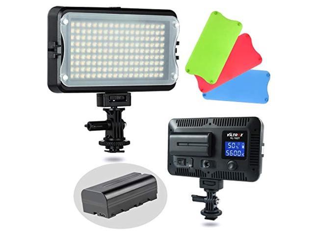 viltrox vl-162t cri95+ led video light, portable camera photo light panel dimmable for dslr camera camcorder with battery, charger, high brightness, 3300k-5600k bi-color, white filter and lcd display