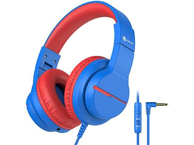 iclever hs19 kids headphones with microphone for school, volume limiter 85/94db, over-ear girls boys headphones for kids with shareport, foldable wired headphones for ipad/fire tablet/travel, blue