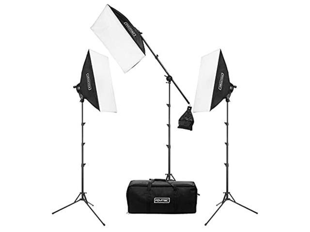 fovitec spectra 3-light led continuous softbox lighting kit for photography and video production with 11 25w led lamps, 2 20" x 28" softboxes, 1 boom arm, carrying bag and more