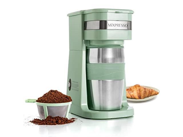 ultimate 2-in-1 single cup coffee maker & 14oz travel mug combo | portable & lightweight personal drip coffee brewer & tumbler advanced auto shut off function & reusable eco-friendly filter (green)