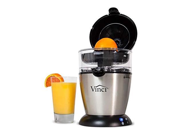 vinci hands-free electric citrus juicer | 1-button easy press lemon lime orange grapefruit juice squeezer easy to clean juicer machine, black/stainless steel