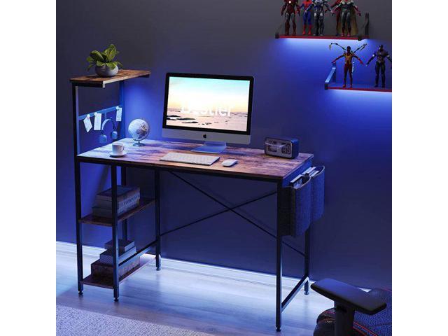 Computer Desk With Shelves Storage, Small Desk With Side Shelves