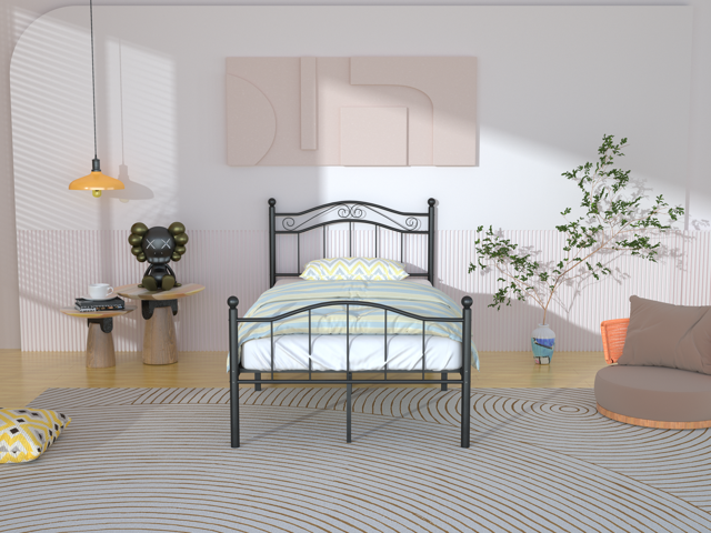 Hilero Twin Bed Frame With Headboard, Tall Metal Twin Bed Frame With Storage