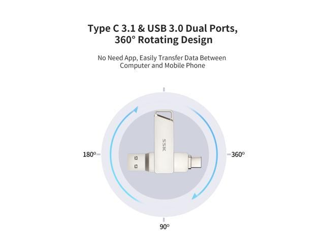 SSK 128GB USB C Flash Drive 150MB/s Transfer Speed Dual Connectors 2 in 1 Type C+USB 3.1 Thumb Jump Drive Memory Stick Thunderbolt 3 Compatible for Android Phone,Macbook/Pro/Air,and more
