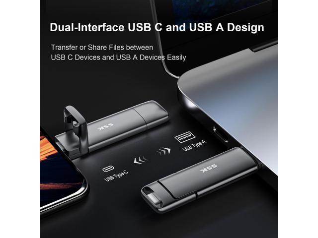 SSK 1TB USB Drive, External SSD USB Super Fast 550MB/s 2-in-1 Dual ...