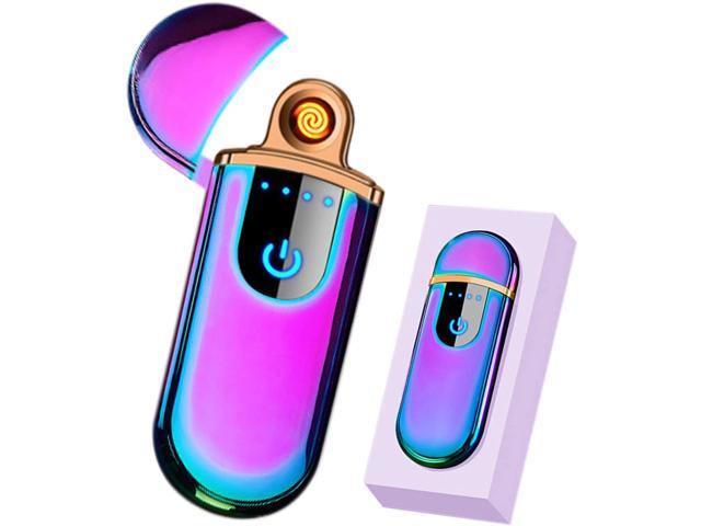 Electric Lighter Blue USB Rechargeable Lighter Flameless Touch Sensor Dual Arc Windproof Lighter with Power Indicator and USB Cable
