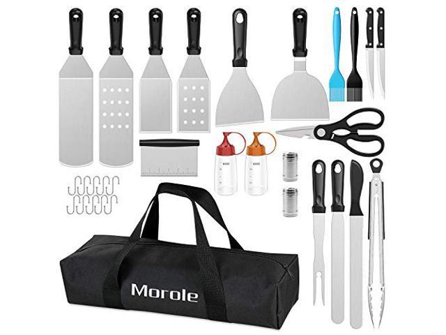 AISITIN 30 PCS Griddle Accessories for Camping Accessories, Grilling Accessories BBQ Grill Spatula Set, Perfect Flat Top BBQ Accessories Kit with Spatula, Grill Scraper, Knife, Bottle, Tong, Fork