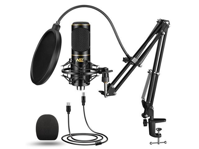 Broadcasting Pop Shield Filter Microphone Set for Studio Recording Condenser USB Microphone Set Kit with Metal Shock Mount Adjustable Microphone Arm Stand Condenser Microphone Kit 