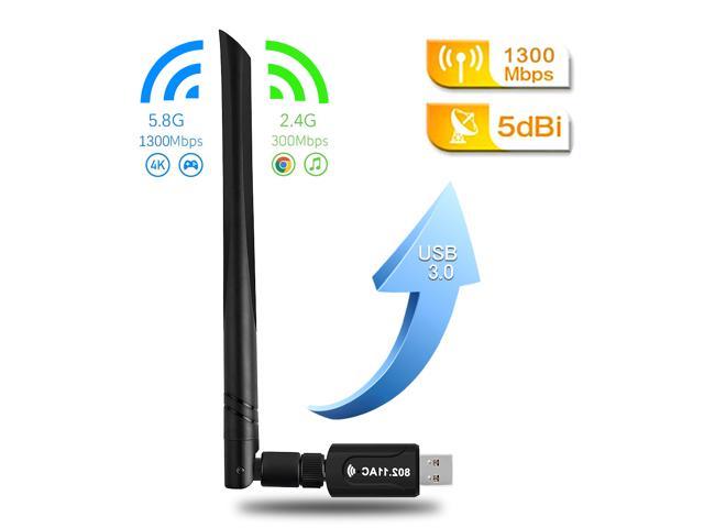 USB WiFi Adapter 1300Mbps USB 3.0 WiFi Adapter 802.11AC Dual Band 2.4Ghz/5.8Ghz with High Gain 5dBi Antenna Wireless Network WiFi Dongle for PC/Desktop/Laptop Supports Windows/Mac OS/Ubuntu