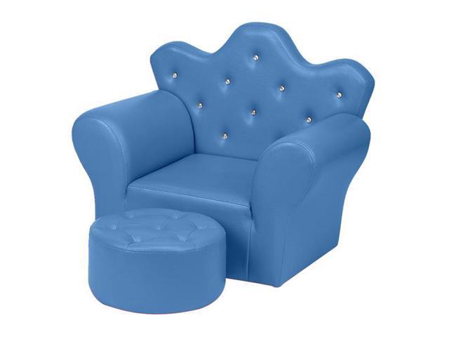 Children Single Sofa Nursery Mini Sofa Furniture PVC Leather Princess Sofa with Footstool Blue