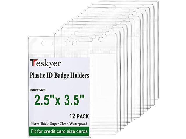 12 Pack Extra Thick Plastic Id Card Badge Holder Vertical Clear Name Card Badge Holder With Waterproof Resealable Zip 2 5 X 3 5 Inner Size Newegg Com