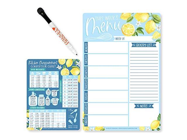 Floral Magnetic Weekly Menu Board for Kitchen Conversion Chart Magnet Magnetic Menu Board for Fridge Magnetic Meal Planner for Refrigerator Weekly Meal Planner Dry Erase Board for Refrigerator 