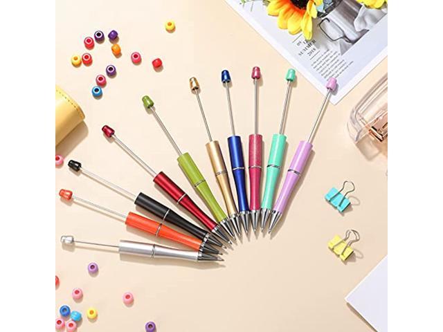 30 Pieces 10 Colors Plastic Beadable Pen Bead Ballpoint Pen Assorted Bead Pen Shaft Black Ink Rollerball Pen with Extra Refills for Kids Students Office School Supplies 
