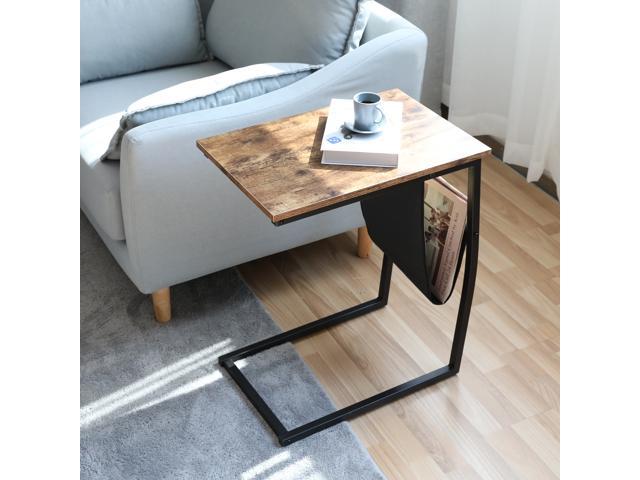Bonzy Home Snack Side Table with Storage C Shaped End Table for Sofa Couch, Living Room, Bedroom & Small Spaces
