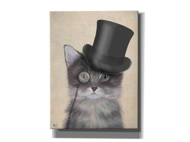Epic Graffiti 'Cat, Grey with Top Hat' by Fab Funky Canvas Wall Art, 12"x16"