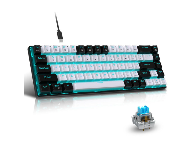 Portable 60% Mechanical Gaming Keyboard, LED Backlit Compact 68 Keys ...