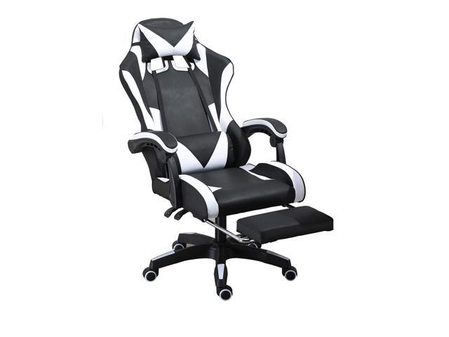 GIVENUSMYF Gaming chairs, adult reclining adjustable rotating leather chairs, high-back tables and chairs, headrest and massage waist padsblack and white and black White