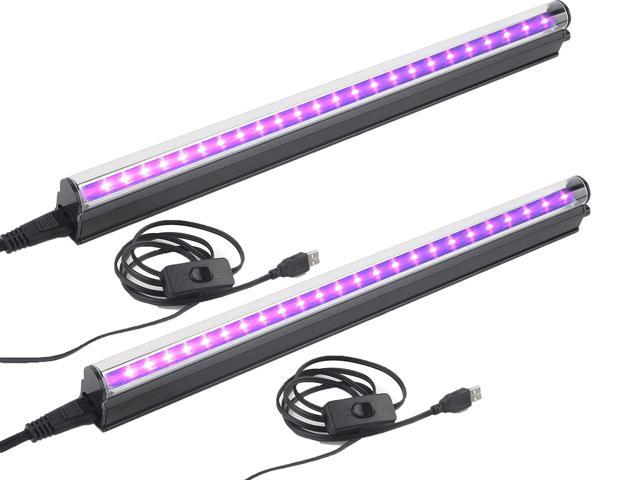 UV LED Blacklight Bar: 10W 1ft USB Black Light Tube, Blacklight Fixture for Glow Party, Supplies for Halloween /Christmas Decorations, Room, Body Paint, Fluorescence, Poster, Urine Detection (2 Pack)