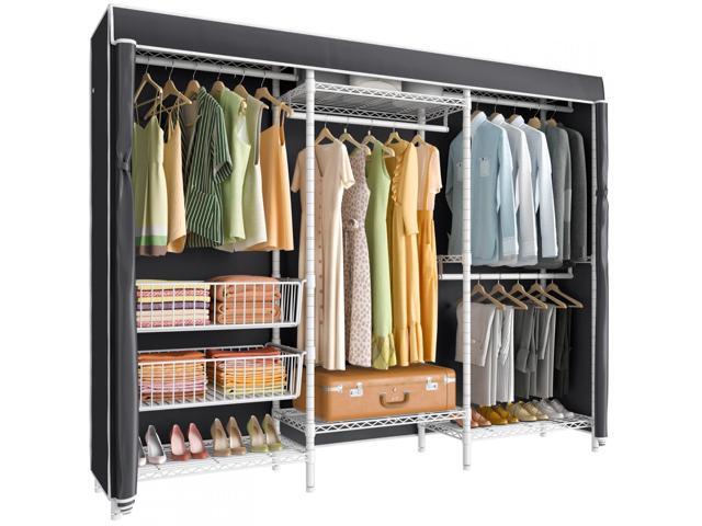 VIPEK V10C Portable Closets Heavy Duty Clothes Rack Covered Wardrobe  Closet, White Clothing Rack with Black Cover