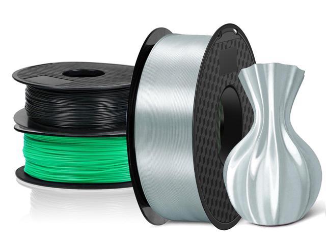 3 Pack PLA Filament 1.75mm 3D Printer Consumables , 1kg Spool (2.2lbs)x3, PLA+ Dimensional Accuracy +/- 0.02mm, Fit Most FDM Printer(silver+green+black - 3 Pack)