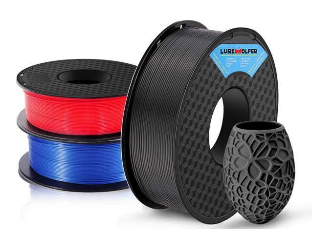3 Pack PLA 3D Printer Filament 1.75mm, PLA Filament Bundl, Dimensional Accuracy +/- 0.02mm, 1kg Spool(2.2lbs) x 3, Fit Most FDM Printer(black+blue+red - 3 Pack)