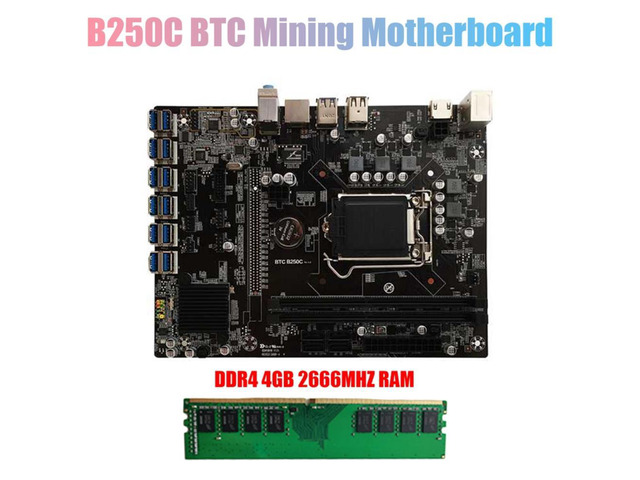 Mainboard Btc B250C BTC Mining Motherboard with DDR4 4G 2666Mhz RAM 12XPCIE to USB3.0 ...