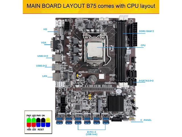 B75 12 Card GPU BTC Mining Motherboard+G640 CPU+Fan+Thermal Pad+Switch ...