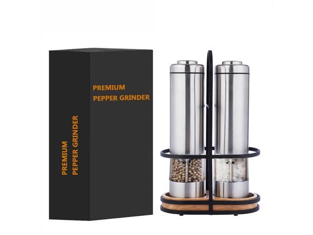 ZJZ Salt and Pepper Mill Set (2 Pieces) Electric Pepper Mills with Stand - Ceramic Grinders with Lights and Adjustable Coarseness, Electric Pepper Grinder for Salt, Pepper, Spices