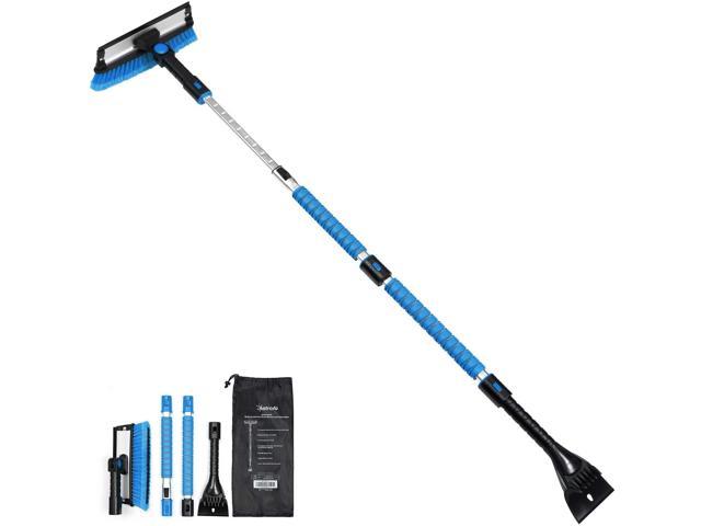 AstroAI 62.4 Ice Scraper and Snow Brush with Squeegee Blue Extendable,Detachable Pivoting,Anti Scratch,Soft Bristle Head,Durable Aluminum Body,Car or SUV Window & Windshield Tool 