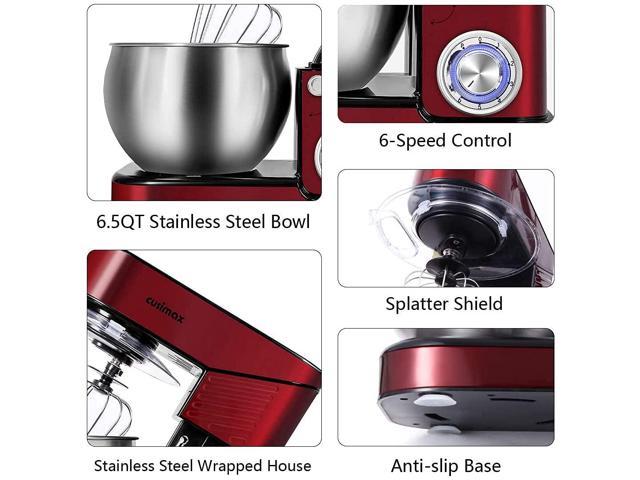 Stand Mixer, CUSIMAX 6.5QT Stainless Steel Mixer 6-Speeds Tilt-Head Dough  Mixers for Baking with Dough Hook, Wire Whisk & Flat Beater, Splash Guard